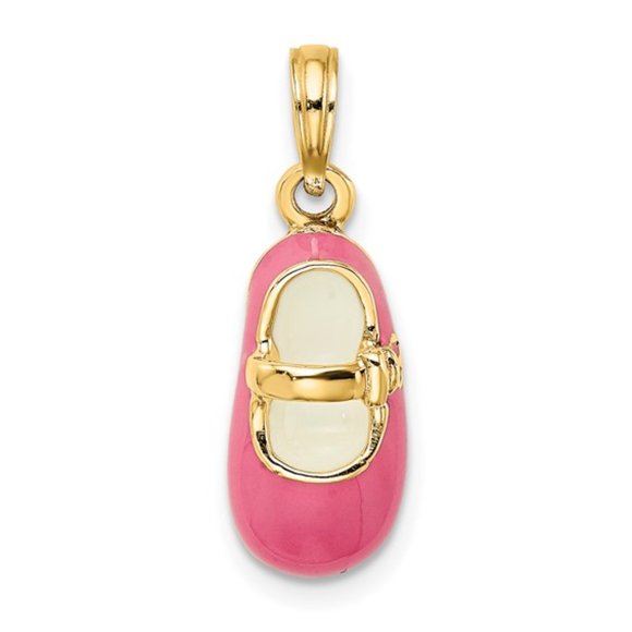 14K Gold Pink Enamel 3-D Mary Jane Baby Shoe charm - Picture 6 of 6
